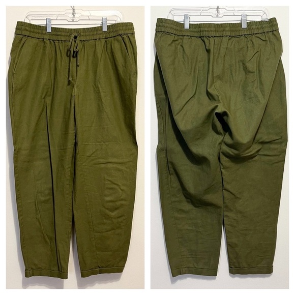 ➕ J. Crew Factory Olive Green Drawstring Linen Blend Pants Womens Size 14 - Picture 2 of 10